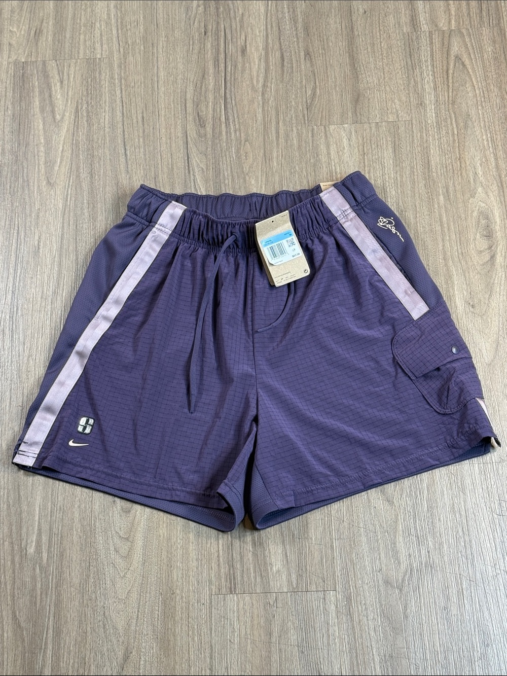 Nike Women’s Deep Purple Athletic Shorts with Light Lavender Stripes